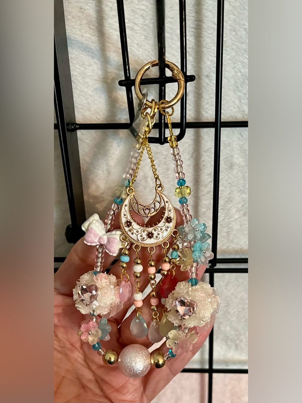 Gold Crescent Moon Beaded Charm for Keys/Phone/Purse - Picture 1 of 5